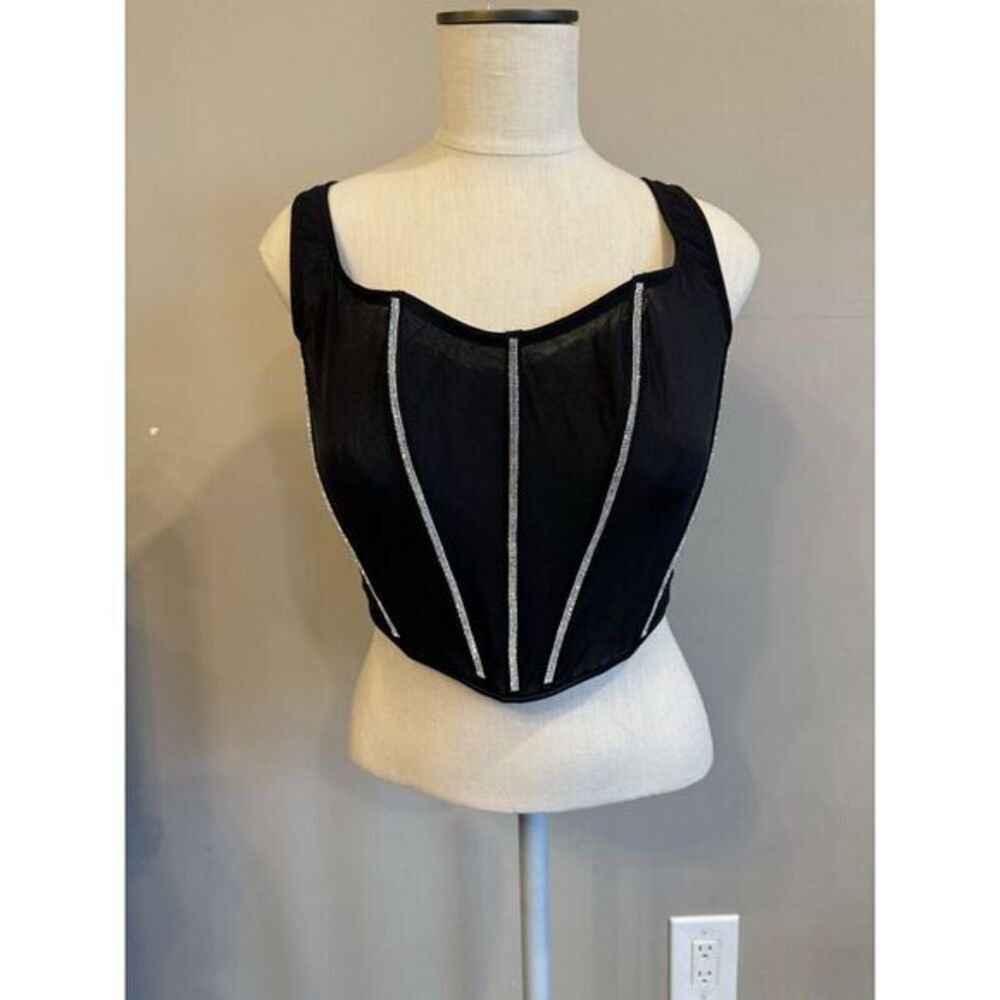 Victorias Secret Corset Sheer Rhinestone‎ Black Top Medium DD